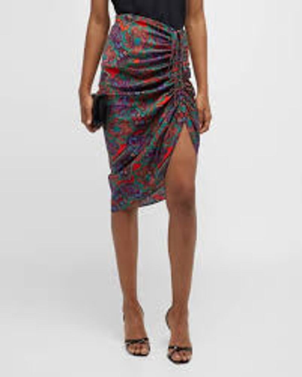 NWT Veronica Beard Ari Ruched Skirt Silk Going Out High Slit Midi Women 10